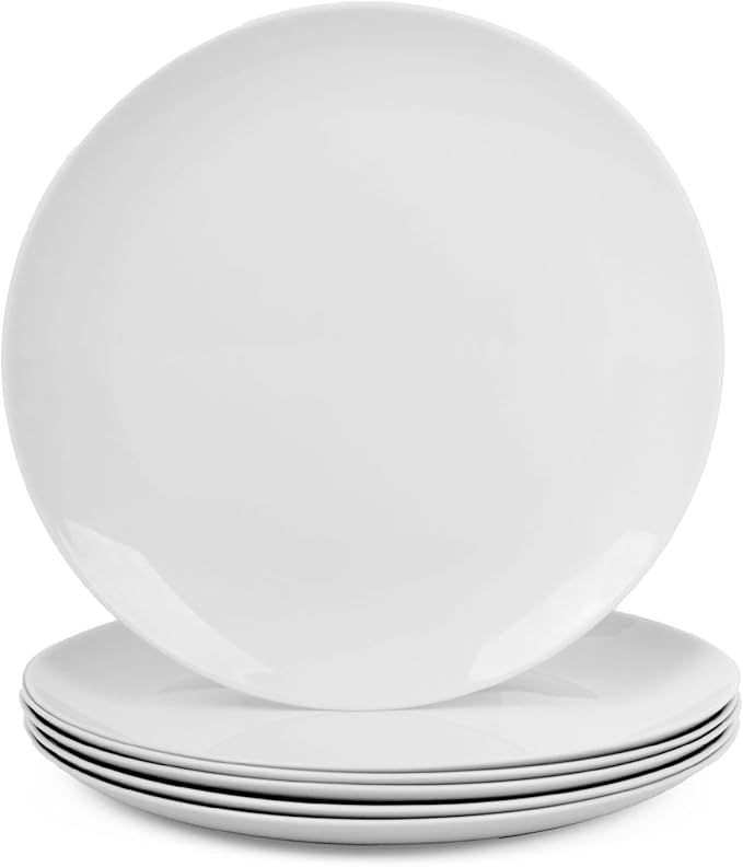 LaGlint 8.5 inch Salad Plate Set of 6, Lightweight Opal Glass Round White Plates for Appetizer Dessert Kitchen, Dishwasher and Microwave Safe