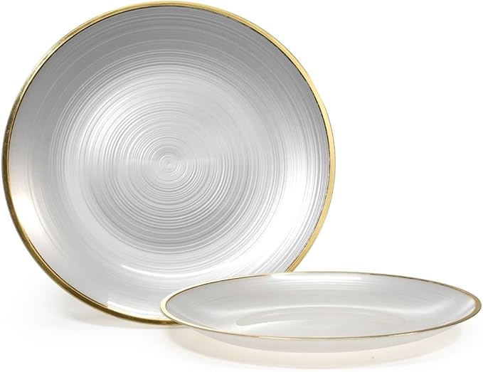 " OCCASIONS " 50 Plates Pack (25 Guests)-Wedding Party Disposable Plastic Plate Set -25 x 10'' Dinner + 25 x 7'' Salad & Dessert plates (Belize in White Pearl & Gold)