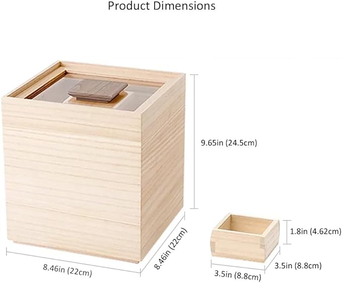 Wooden Rice Storage Container with Lid and Measuring Cup, 13lbs (5.8kg) - Grains, Beans and Dry Food