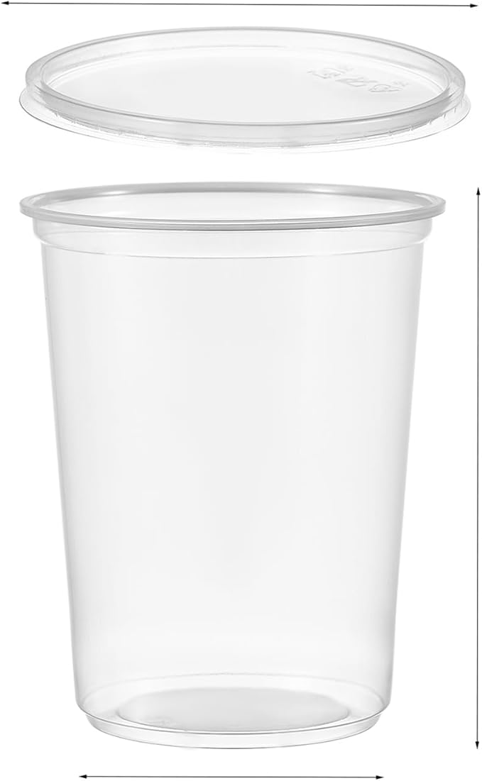 FULING 150 Sets - 32 oz. Plastic Deli Food Storage Soup Togo Containers With Airtight Lids Clear Disposable Takeout Quart Container