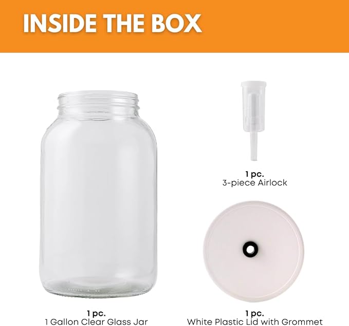FastRack 1 Gallon Mason Jar Wide Mouth & Twin Bubble Airlock for Fermentation, Pickling, Brewing & Dry Storage – BPA-Free One Gallon Glass Jar with Lid