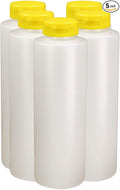 Pinnacle Mercantile Condiment Squeeze Bottles with Flip Top Hinged Yellow Cap 16 oz Set of 5 (Perfect for Condiments, Sauces, Dressings, BBQ, Ketchup) Made USA