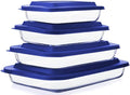 8-Piece Glass Baking Dish Set with Plastic lids,Rectangular Glass Bakeware Set with Lids, Baking Pans for Lasagna, Leftovers, Cooking, Kitchen, Freezer-to-Oven and Dishwasher, Blue