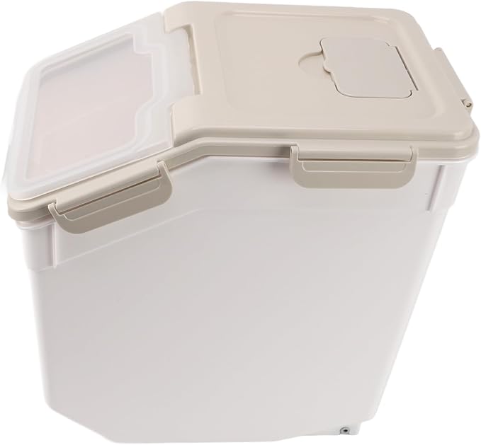 aqxreight Rice Storage Container with Airtight Lid for Kitchen – Thickened PP Grain Bin with Measuring Cup, Compatible with Rice, Flour, and Dry Goods, Beige