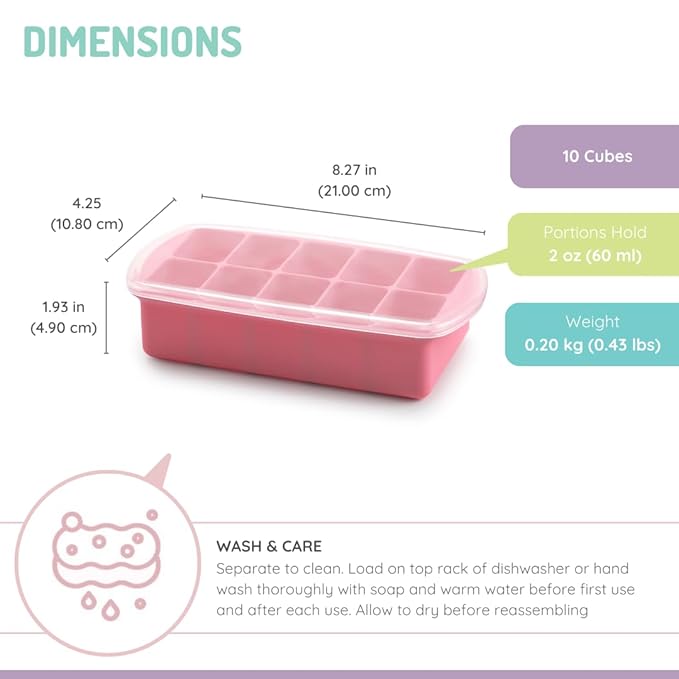 melii Silicone Baby Food Freezer Tray with Lid | 10 x 2oz Portion Cubes – Breastmilk & Homemade Puree Storage Container – BPA Free, Microwave, Freezer & Dishwasher Safe – Baby Registry Must (Pink)
