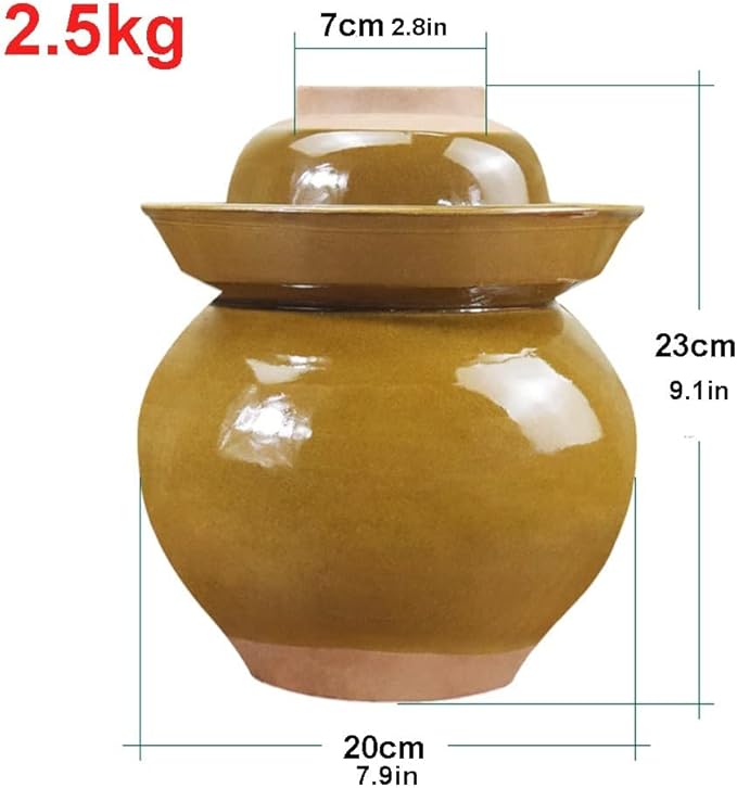 Traditional Thickened Ceramics Fermenting Jar,Yellow Porcelain Pickling Jar, Kimchi Pot with Lid Ceramic Food Storage,Water Seal Fermenting Pickling Kimchi Crock -One Color||2.5KG