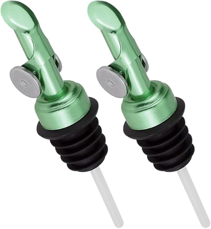 Olive oil dispenser nozzle, stainless steel automatic opening and closing nozzle, leak proof, suitable for olive oil, vinegar, wine, and other liquid bottles (green 2 pcs)