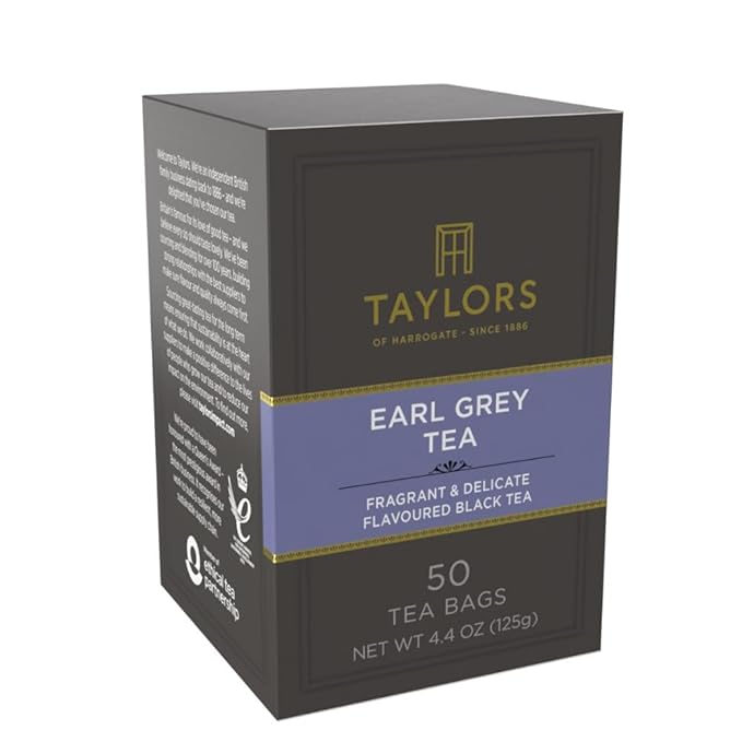 Taylors of Harrogate Earl Grey, Black Tea, Pillow Bags, 50 Count (Pack of 1), Fragrant, Delicate & Light, Caffeinated, Enjoy Hot or Iced, 50 Teabags