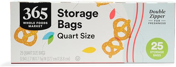 365 by Whole Foods Market, Quart Size Storage Bags, Double Zipper, 25 Count