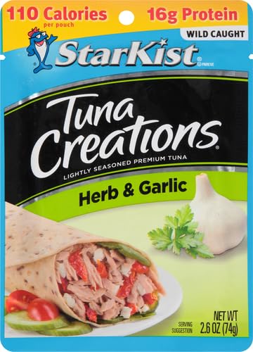 StarKist Tuna Creations Herb and Garlic Pouch (2.6 oz - 2 Pack) Wild Caught, High Protein Shelf Stable Seafood, No Draining, Ready to Eat for Salads and Sandwiches