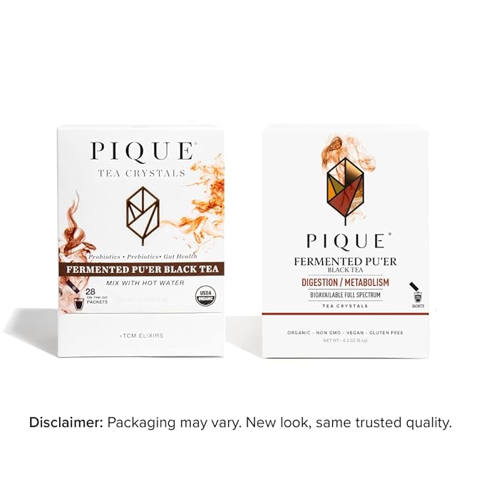 Pique Organic Fermented Black (Ripe) Pu'er Tea - Support Healthy Metabolism, Digestion - 28 Single Servings (1 Pack)
