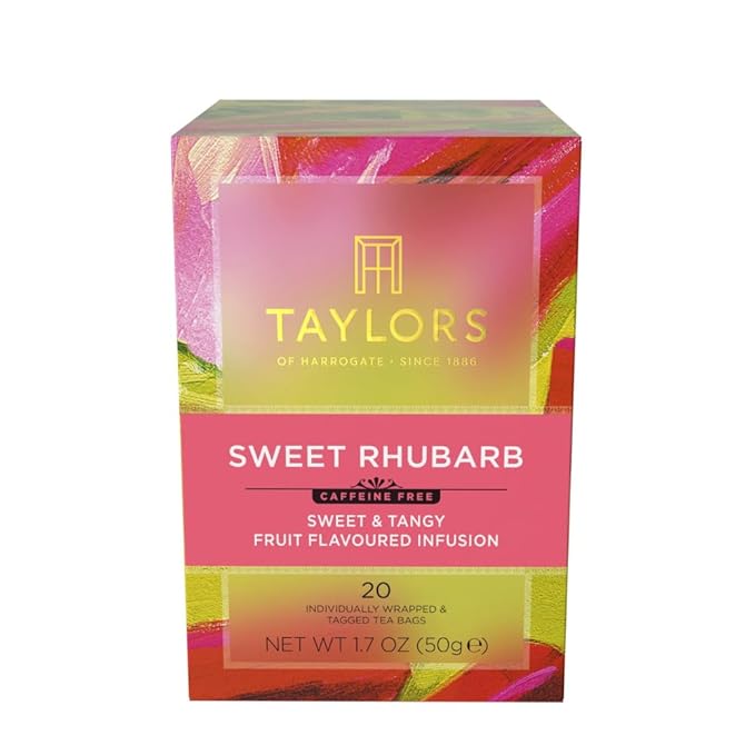 Taylors of Harrogate Sweet Rhubarb, Herbal Tea, Individually Wrapped Bags, 20 Count (Pack of 1), Vibrant, Refreshing and Sweet, Caffeine-Free, Enjoy Hot or Iced, 20 Teabags