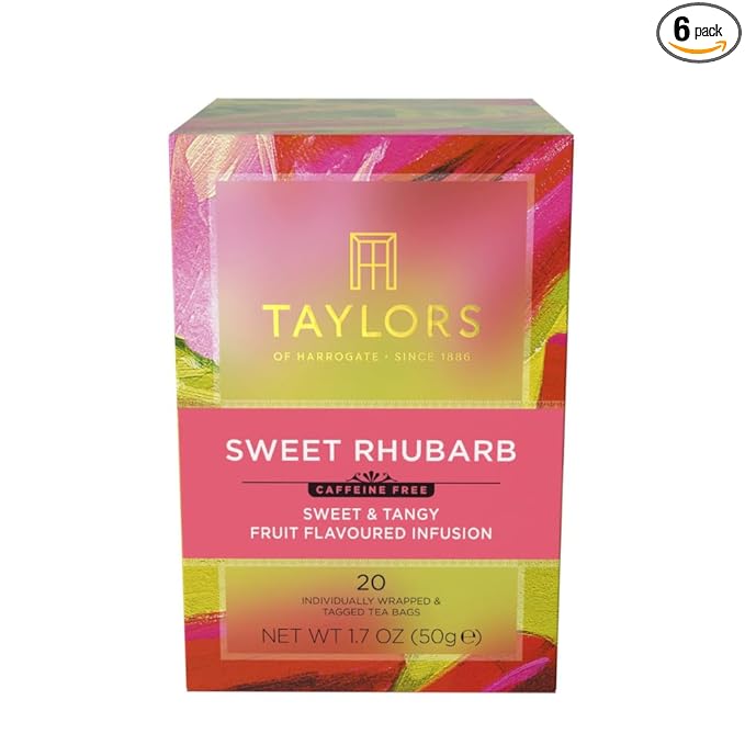 Taylors of Harrogate Sweet Rhubarb, Herbal Tea, Individually Wrapped Bags, 20 Count (Pack of 6), Vibrant, Refreshing and Sweet, Caffeine-Free, Enjoy Hot or Iced, 120 Teabags