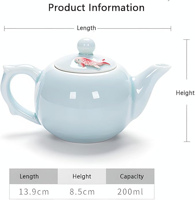Yixing Handmade Celadon Colorful Koi Fish Teapot,Chinese Gongfu Tea Set,Japanese Teapot, Korean Soju Shot Glasses Set