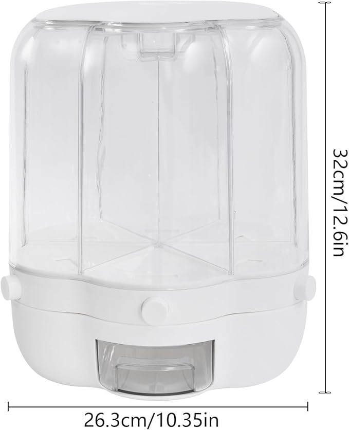 Grain Storage Container Dispenser, 6 Grids rice dispenser rotating, 360° rotating food dispenser One-Click Output rice Storage Round Grain Dispenser Kitchen (White Large 1.53kg)