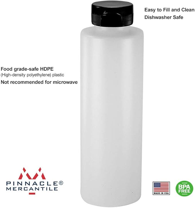 Pinnacle Mercantile Condiment Squeeze Bottles with Flip Top Hinged Black Cap 16 oz Set of 12 (Perfect for Condiments, Sauces, Dressings, BBQ, Ketchup) Made USA