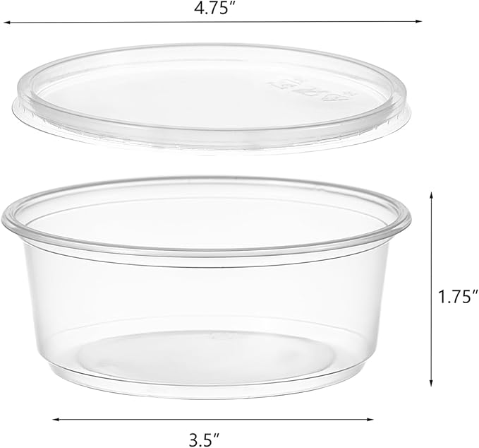 FULING 150 Set - 8 oz. Plastic Deli Food Storage Containers With Lids Disposable Clear Small Togo Containers