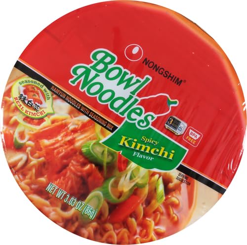 Nongshim Ramen Noodles, Gourmet Instant Ramen bowl, Premium Microwavable Noodle Soup, Kimchi, 3.03 Ounce (Pack of 1)