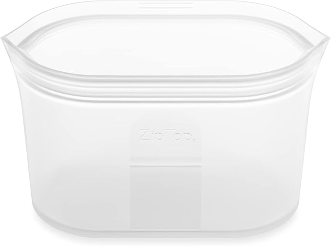 Zip Top Reusable Food Storage Bags | Medium Dish [Frost] | Silicone Meal Prep Container | Microwave, Dishwasher and Freezer Safe | Made in The USA