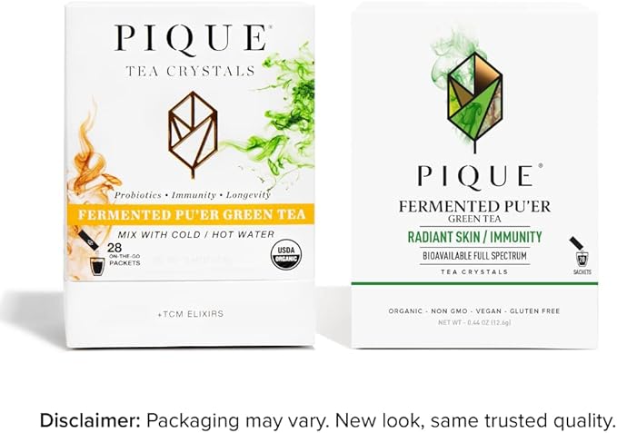 Pique Organic Fermented Pu'er Green Tea Crystals - 28 Single Servings (1 Pack)