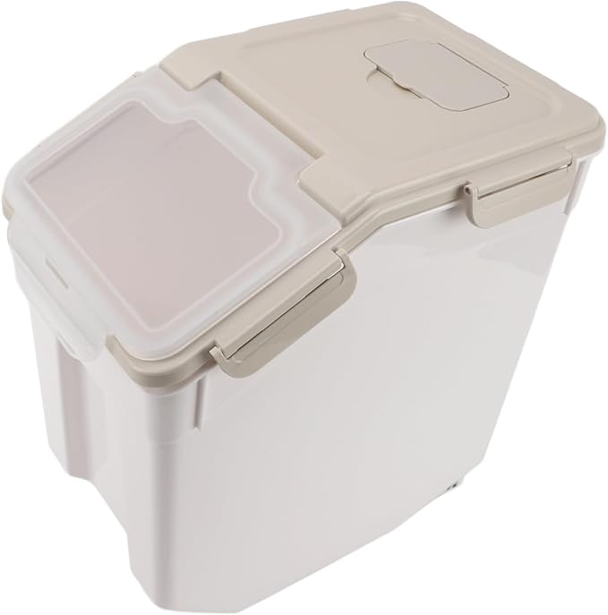 aqxreight Rice Storage Container with Airtight Lid for Kitchen – Thickened PP Grain Bin with Measuring Cup, Compatible with Rice, Flour, and Dry Goods, Beige