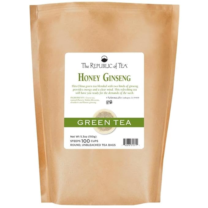 The Republic of Tea - Honey Ginseng Green Tea, 100 Tea Bags, Refill Pack | Flavored Gourmet Tea | Caffeinated