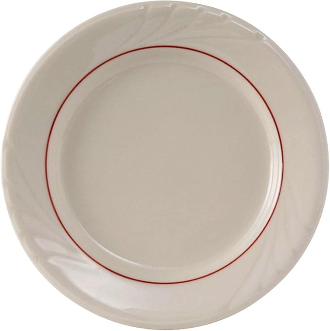 Tuxton China YBA-102 Plate, 10-1/4" Diameter, Round, Wide Rim, Embossed, Microwave and Dishwasher Safe, Oven Proof, Fully Vitrified, Ceramic, TuxCare, Healthcare, Monterey, Pack of 12