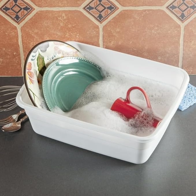 (2 Pack) Plastic Wash Tub Dishpan Basin and Foot Bath for Soaking Feet, Laundry Hand Wash Bucket, Dish Pans for Washing and Storage Cleaning Supplies - 8 Quarts - Heavy Duty - Made in USA (White)