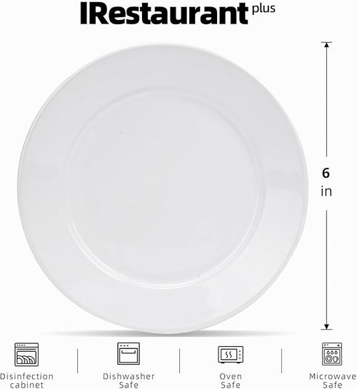 Wide Rim Bone China Commercial Grade Restaurant Plate, Elegance White Plate 6", Case of 12
