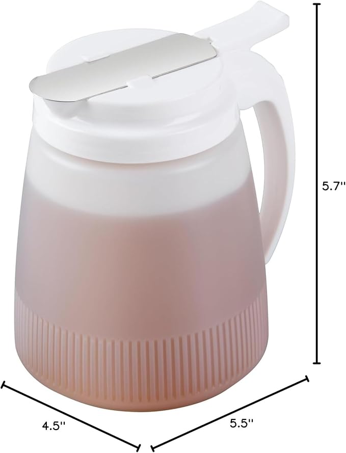 Restaurantware-Chef 101 32 Ounce All Purpose Syrup Dispenser, 1 Honey Dispenser - White Top, Stainless Steel Slide Cover, Plastic Pancake Syrup Bottle, Perfect For Diners, Restaurants, Home