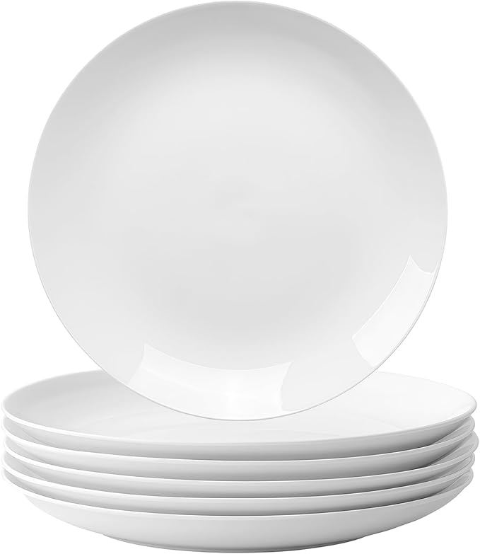 White Dinner Plates Set of 6, 11 Inch Ceramic Plates – White Porcelain Dinner Plates for Kitchen, Serving & Everyday Use, Microwave & Dishwasher Safe