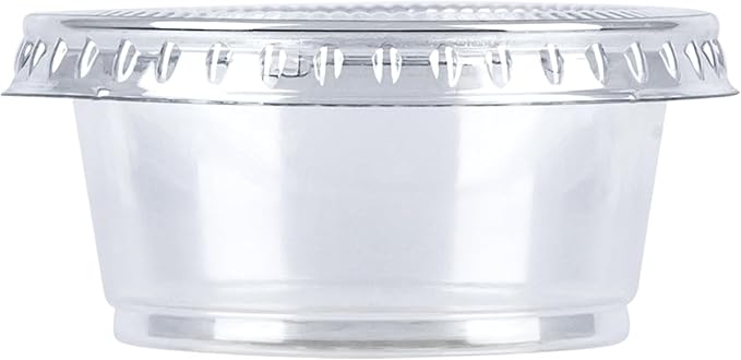 Amazon Basics Disposable Plastic To-Go Cups and Lids, Mini, 2oz, 50 Count, BPA Free, for Condiment, Salad Dressing, Sauces, Jello Shots (Pack of 2)