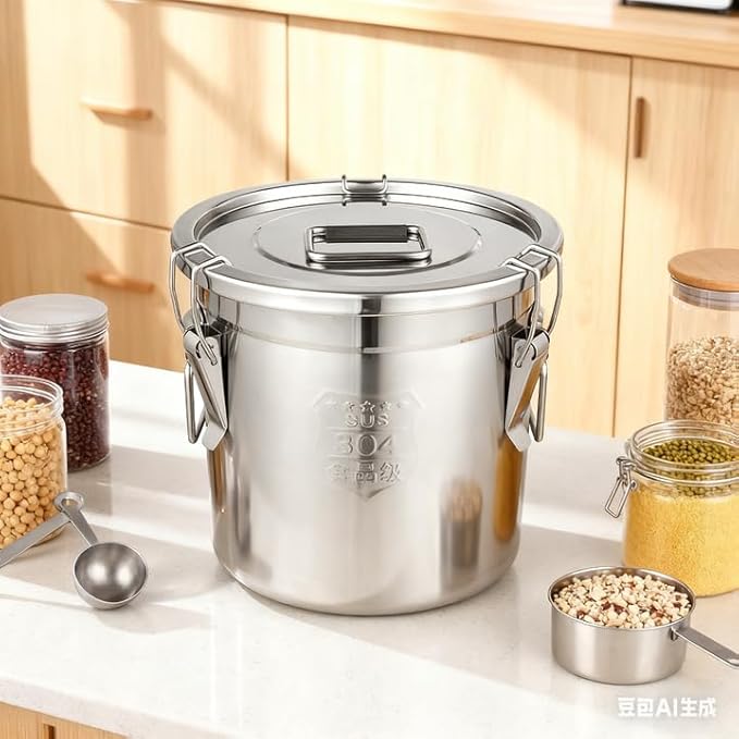 12L/3.2 Gal Stainless Steel Airtight Food Storage Canister, 304 Stainless Steel Storage Bucket with Lid & Handles, Leakproof Rice Grain Container, Sugar, Flour Storage Bin for Kitchen, Restaurant