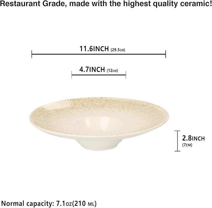 Soup Bowls, Soup Plates, 7.1 oz,Porcelain Pasta Bowl Set of 4, Wide edge Shallow Bowl Plates, Rimmed Bowls with Rim, Best choice for high-end restaurants and foodies,Gradient beige11.6Inch