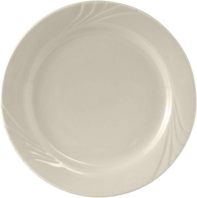 Tuxton China YEA-090 Plate, 9" Diameter, Round, Wide Rim, Embossed, Microwave and Dishwasher Safe, Oven Proof, Fully Vitrified, Ceramic, TuxCare, Healthcare, Monterey, Pack of 24