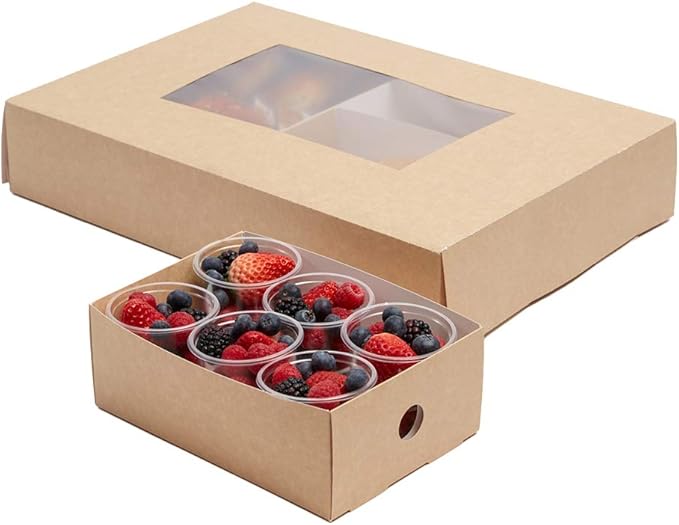 Slide Tek Rectangle Kraft Paper Small Insert - Fits Catering Tray - 8 3/4" x 6" x 3 1/4" - 10 count box
