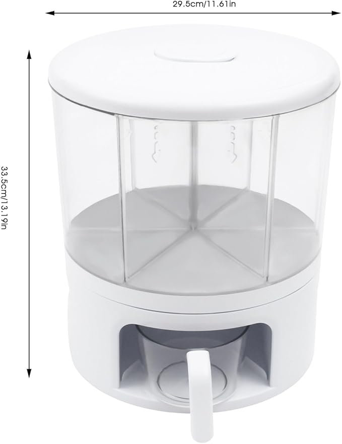 Rice Dispenser 6 Grids Dry Food Storage Containers 360° Rotating Cereal Dispenser for Kitchen Pantry Organization, Storage Bucket for Small Grains, Beans, Rice (6 Grids - Rotating White)