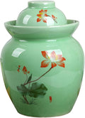 MRYBD Chinese Ceramic Pickle Jar with Lids,Kimchi Containers, Fermentation Jar, Fermentation Jars Ceramic Pots, Sealed Fermentation Jars with Lids, Sauerkraut Crock Green-1.75L