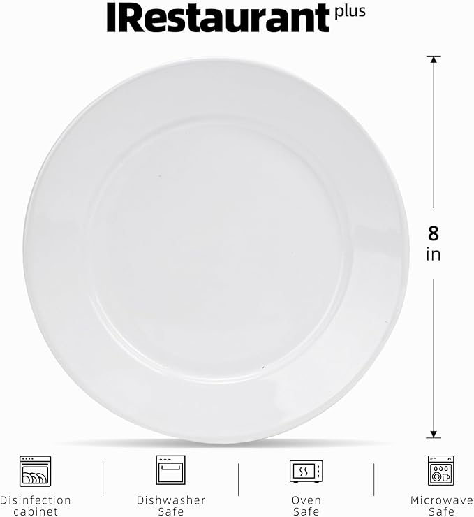 Wide Rim Bone China Commercial Grade Restaurant, Elegance White Plate 8", Case of 12