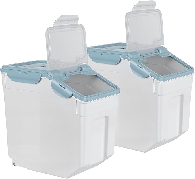 2 Pack 55 Lbs Airtight Rice Storage Container, Large Pantry Bin with Locking Lid & Wheels, Food-Grade PP Dry Goods Dispenser with Measuring Cup for Flour Grain Cereal Pet Food Kitchen Organization Bl