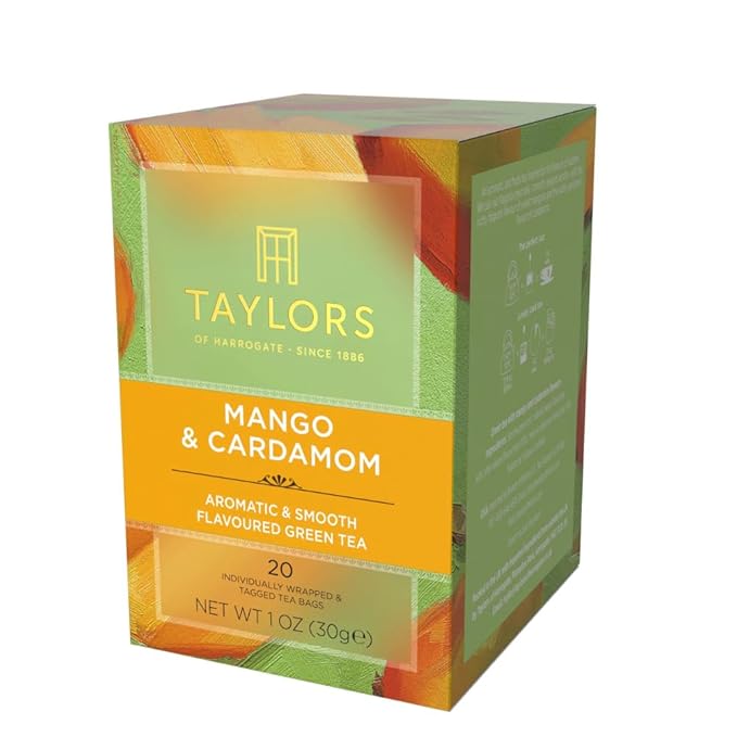 Taylors of Harrogate Mango & Cardamom, Green Tea, Individually Wrapped Bags, 20 Count (Pack of 1), Delicate, Refreshing and Sweet, Caffeinated, Enjoy Hot or Iced, 20 Teabags