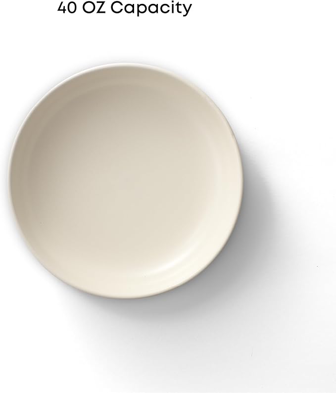 JoyJolt Mesa 40oz Stoneware Serving Bowls Set of 4, Large Pasta Salad Pho Soup Plates for Kitchen, Dishwasher and Microwave Safe, Aesthetic Kitchen Essentials - Matte White (Linen)