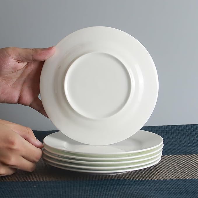 IQCWOOD 6.5 Inch Fine Bone China Plates 6-Piece, Flate Dessert Salad Appetizer Plate, Fine Glaze With Pure White Color, Thin Thickness and Light Weight, Microwave and Dishwasher Safe