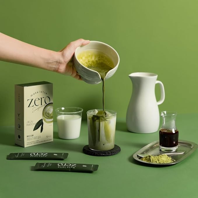 Kim’s Table Matcha Powder for Latte Zero Sugar Easy 10 Sticks Ceremonial Grade Jeju Korean Matcha for Latte Green Tea Powder, Premium Barista Crafted Mix, soft & savory taste, 10 Servings (4.23 Ounces) 제주 말차 라떼