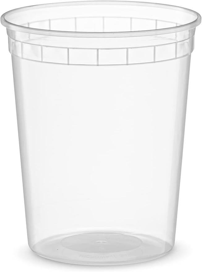 Elegant Disposables 32 OZ - 24 Sets Plastic Deli Food Storage Containers with Airtight Flexible Lids Microwavable, Leak Free, Washable, Freezer Safe.