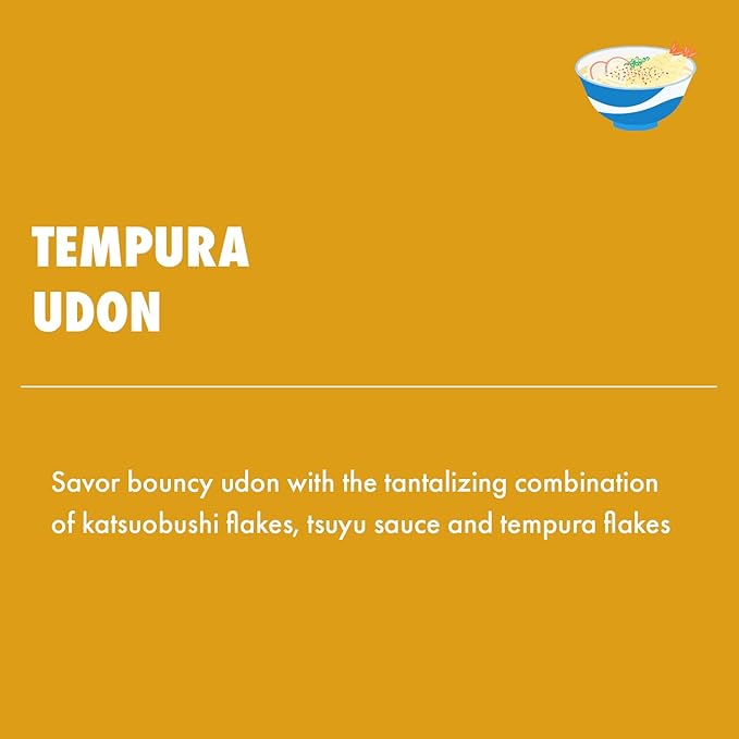 Surasang Tempura Udon Noodle Bowl - Instant Noodles with Tsuyu Soup Base, Katsuobushi & Tempura Flakes, 3-Minute Microwave Meal, 7.87 oz – Pack of 6