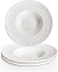 Porcelain Soup Bowls soup Plate Pasta Bowl Set of 4 Shallow Bowl Plates, 9.8 oz Rimmed Bowls with Rim, Microwave ovens and refrigerators safe Gemstone 10.6 Inch
