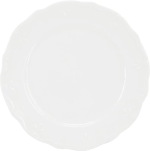 Elama Henryi 6 Piece Embossed Rim Detail Porcelain White 8.75 Inch Salad Plate Set, Tableware Set, Serveware (6 Pc Salad Plate)