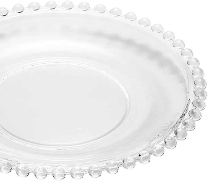 WOLFF - Set of 4 Pearl Beaded Crystal Dessert Plates, Clear Glass 8 Inch Salad Appetizer Starter Plates, Luxury Dinnerware Kitchen Accessories- Clear 8"