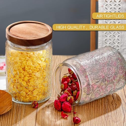 24 OZ Airtight Glass Storage Jar with Bamboo Lid - Vintage Glass Jar Vintage Food Containers Canisters Set for Kitchen Counter & Pantry - Ideal for Sugar, Flour, Coffee, Tea, Candy, Oats -3 Pack